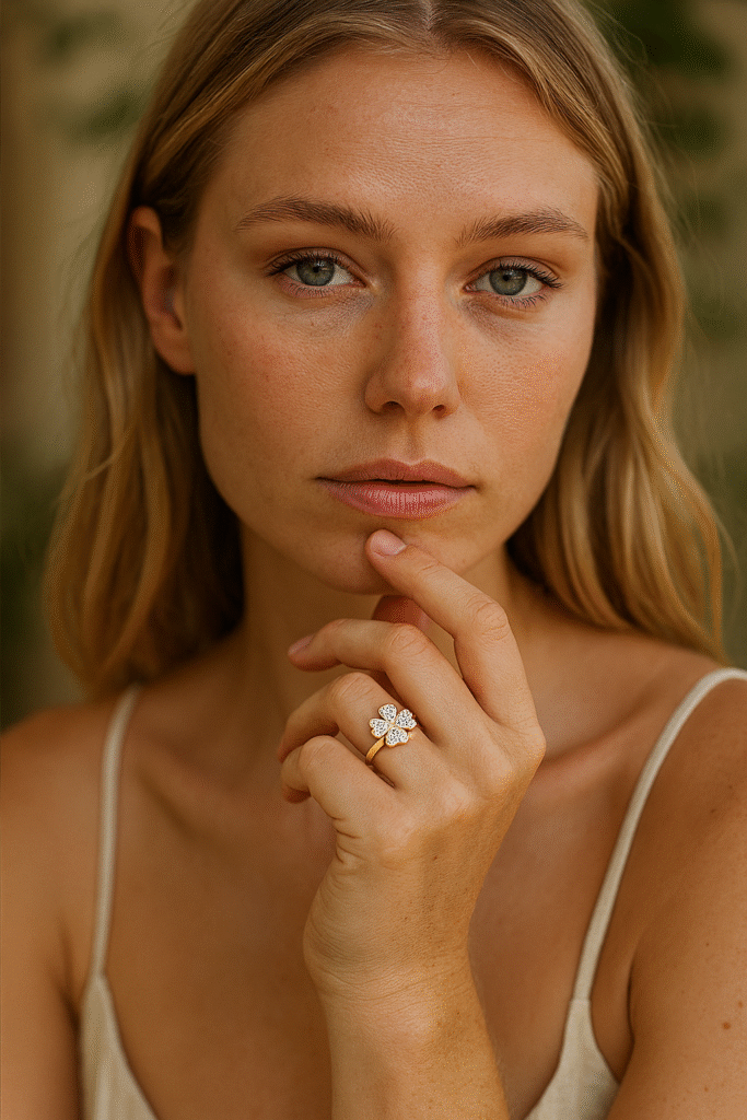 bague trefle avec zircons