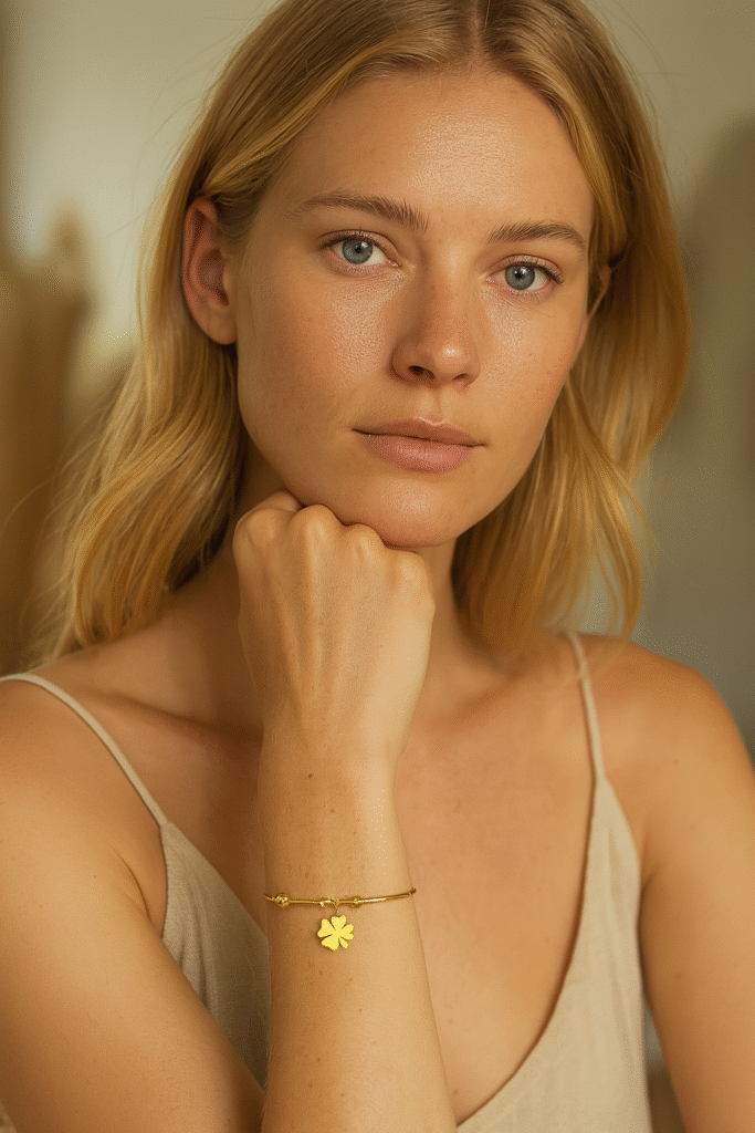 bracelet jonc avec pendentif trèfle 