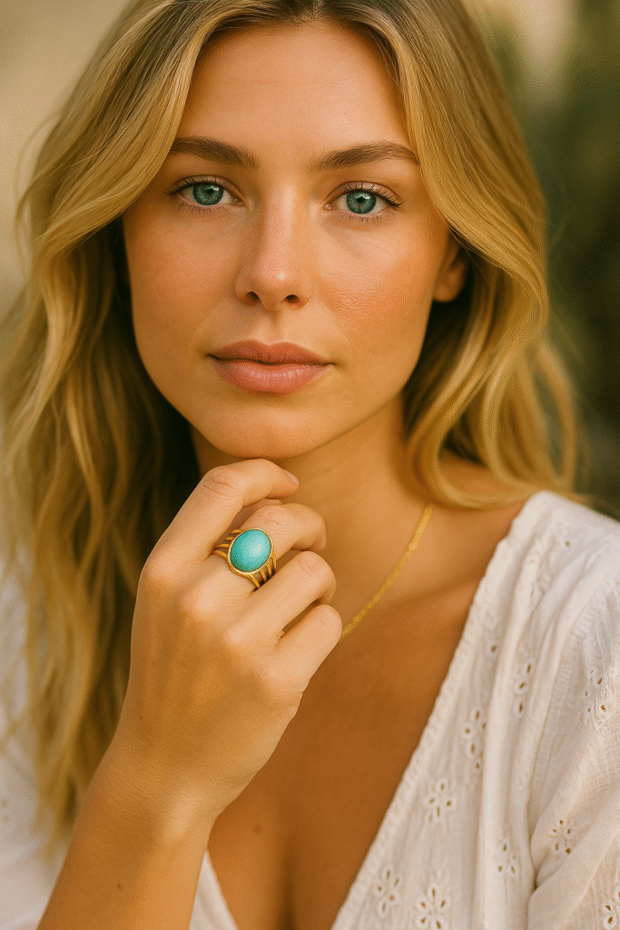 bague large avec pierres turquoise