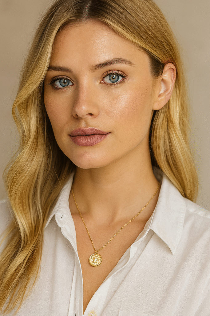 femme avec collier signe astrologique