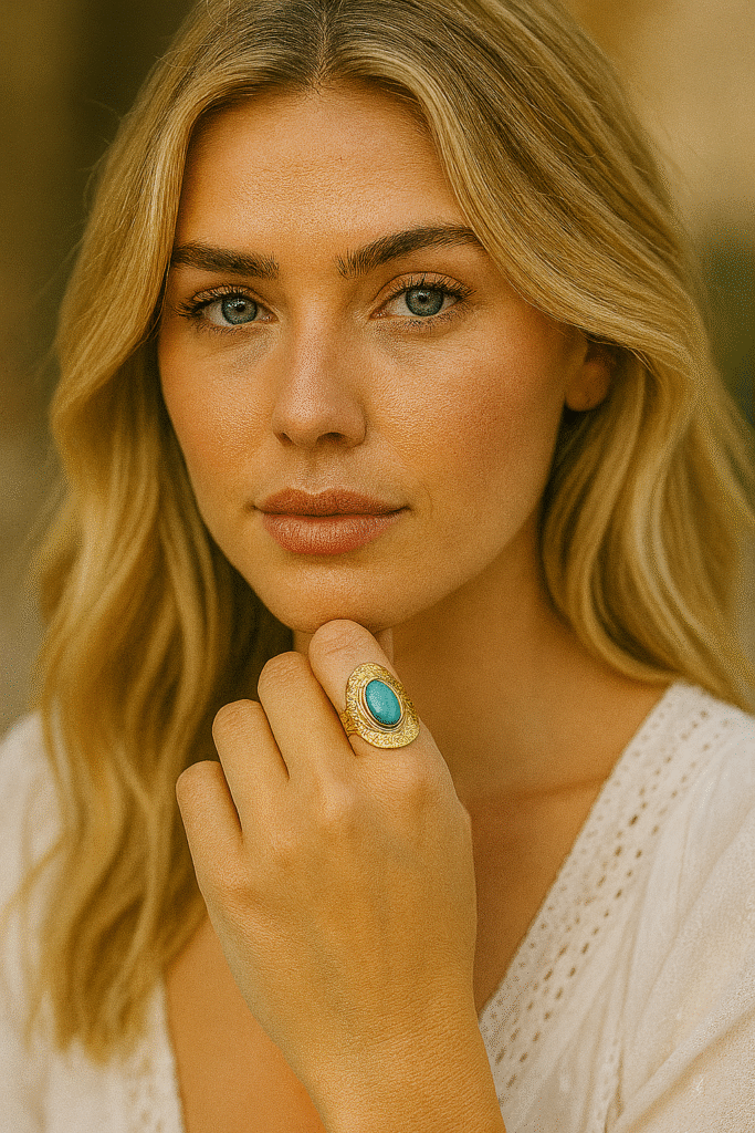 grosse bague avec pierre turquoise 