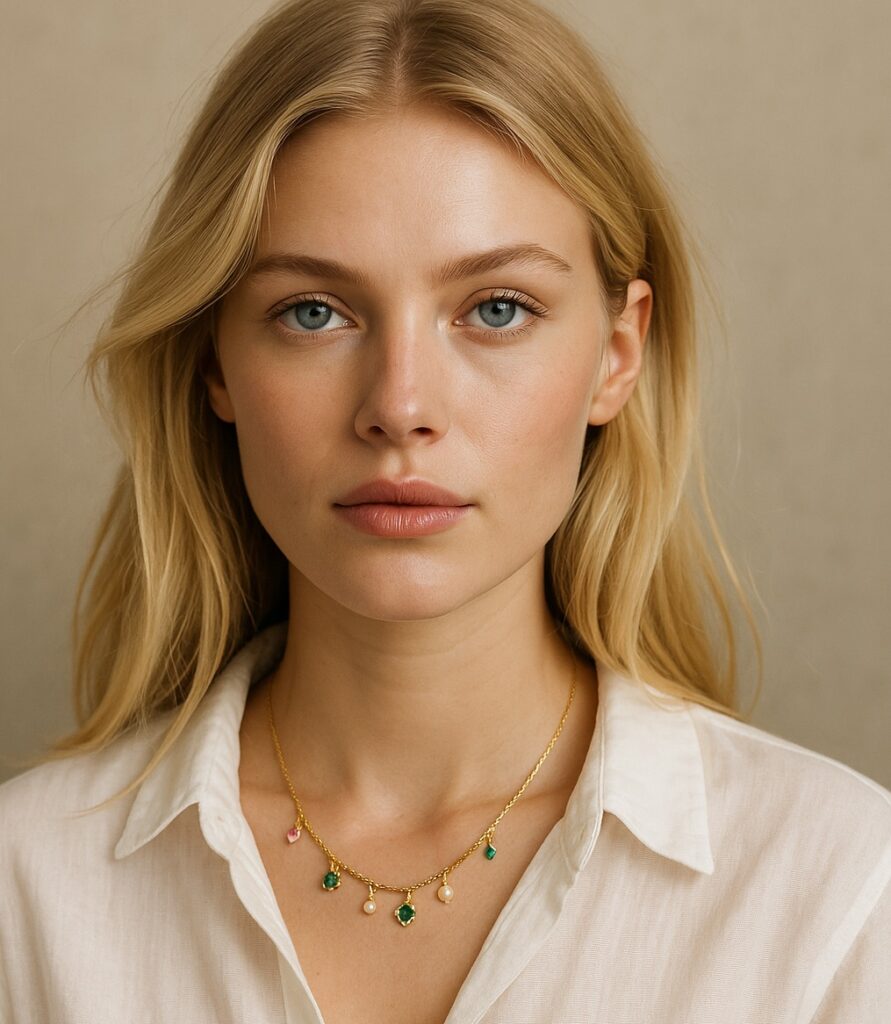 femme avec collier à breloques