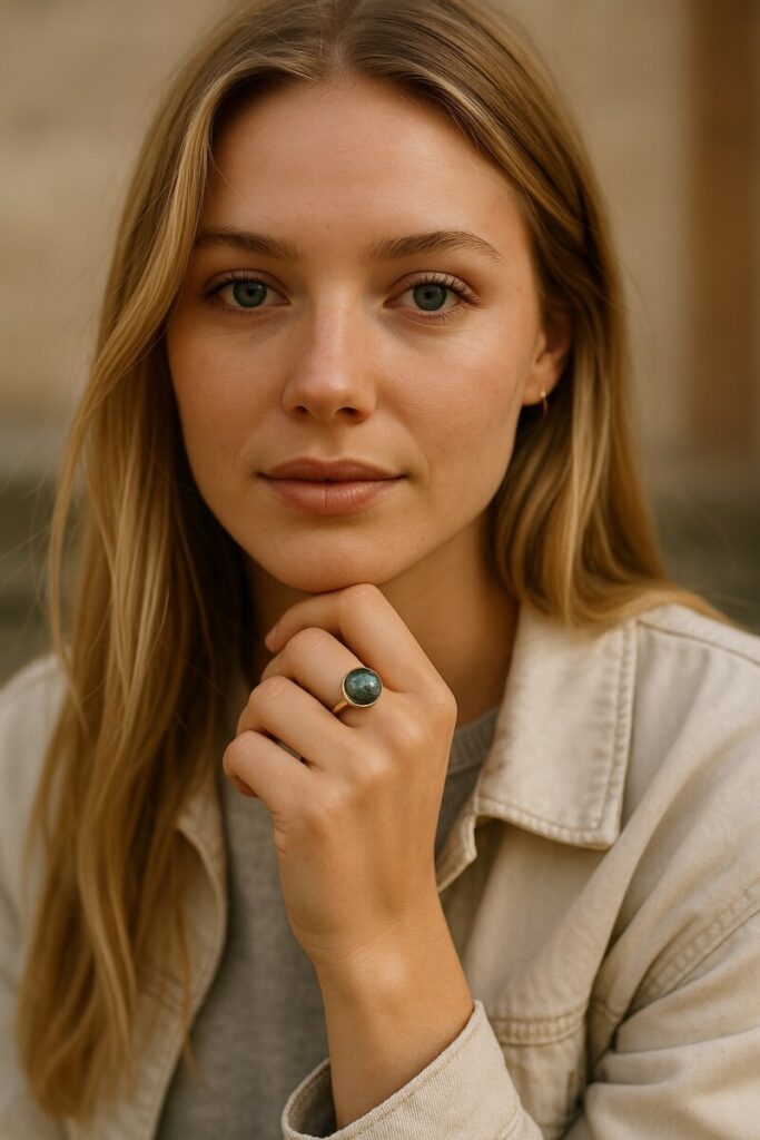 femme avec bague orné de pierres naturelle s