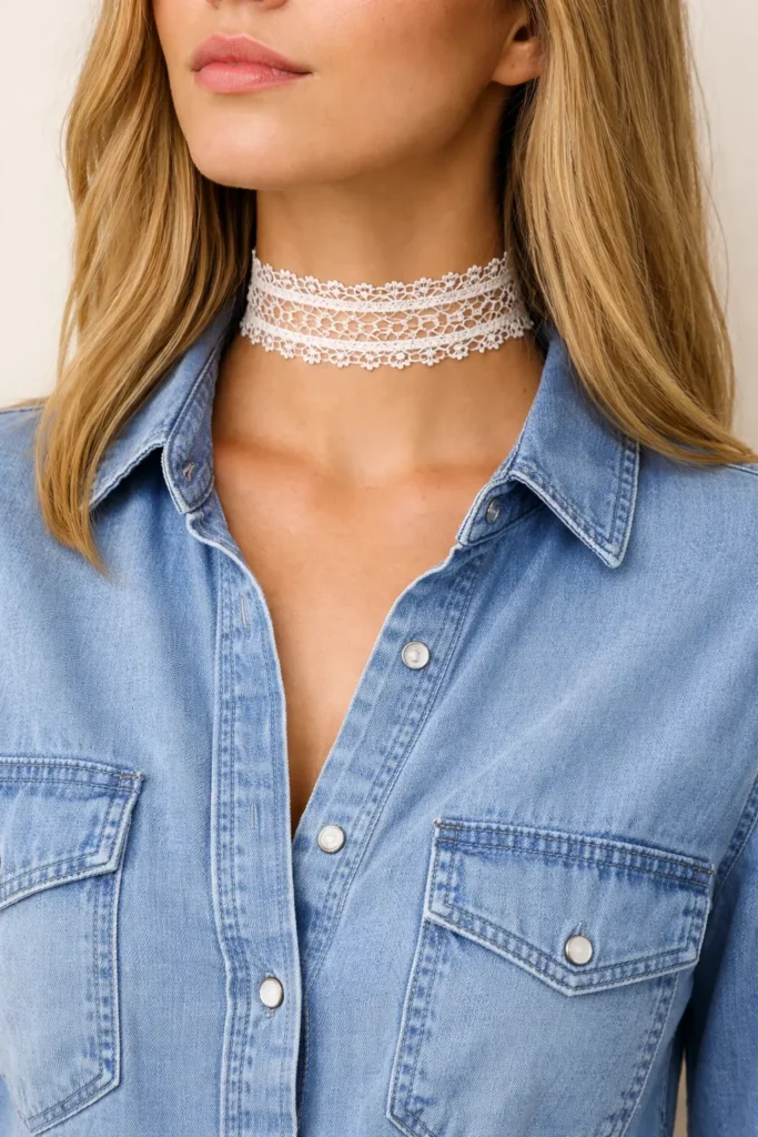 collier ras du cou dentelle blanc